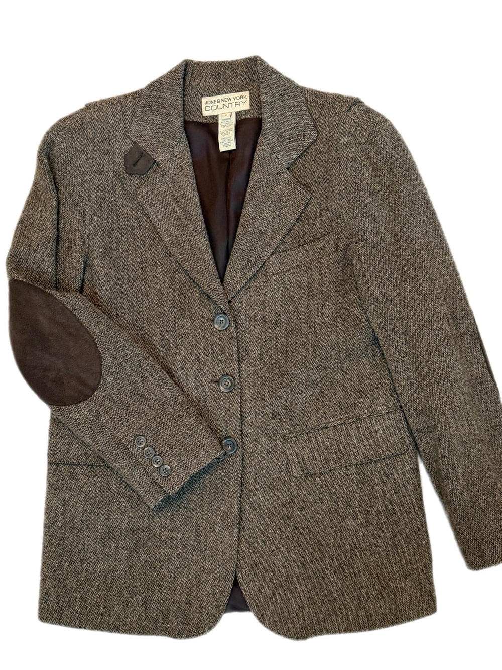 Vintage Jones New York Country Wool Nylon Tweed Blazer Elbow Patches Size 2